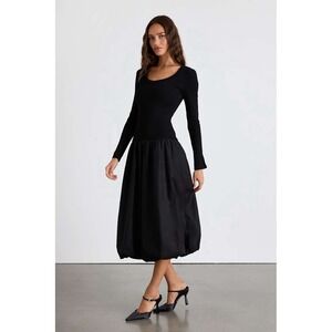 New Lulus Sophisticated Chic Black Mixed Media Midi Dress Bubble